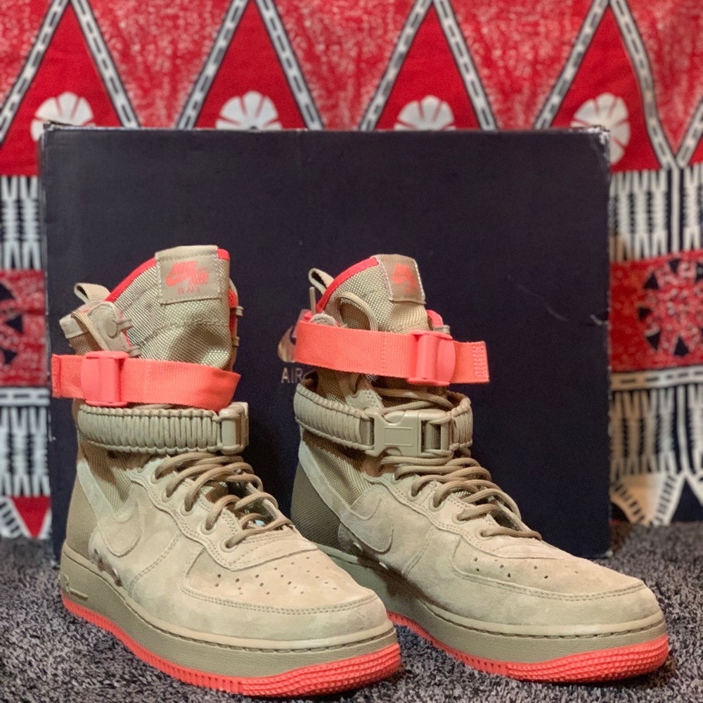 Nike SF Air Force 1 Khaki-Rush Coral Boots🥾🔥